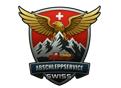 SWISS Abschleppservice – Wappen mit Schweizerkreuz, Adler und Abschleppwagen
